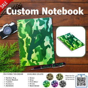 Camping Journal ADD INITIAL Camouflage Kids Teen