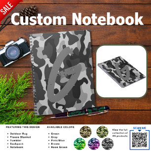 Camping Journal ADD INITIAL Camouflage Kids Teen