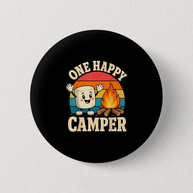Camping kids cute marshmallow campfire  6 cm round badge (Front)