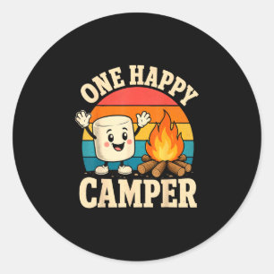 Camping kids cute marshmallow campfire  classic round sticker