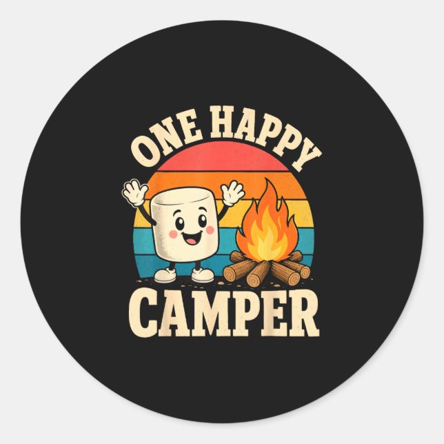 Camping kids cute marshmallow campfire  classic round sticker (Front)