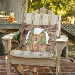 Camping lantern Bear fun throw pillow
