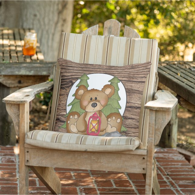 Camping lantern Bear fun throw pillow (Chair)