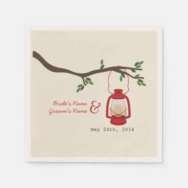 Camping Lantern + Tree Wedding Napkins (Front)