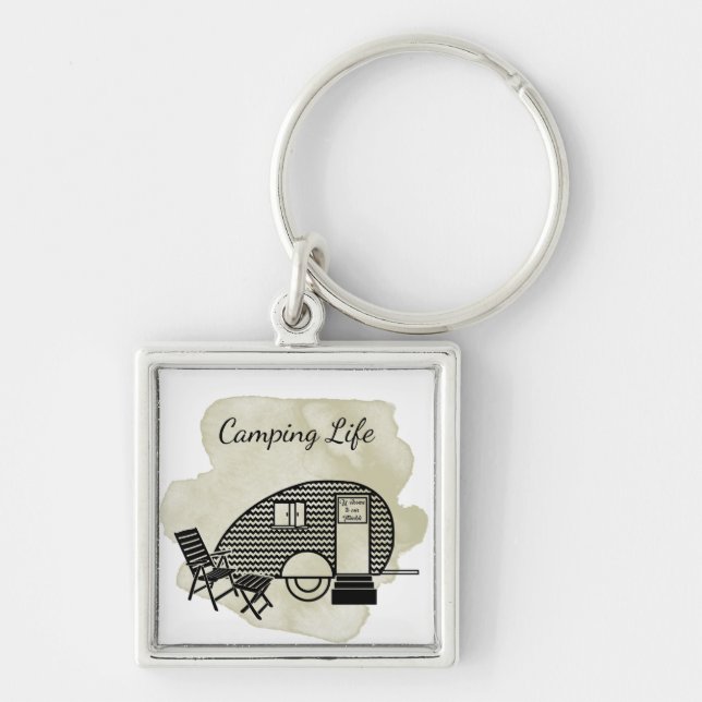 Camping life caravan trailer retro green abstract  key ring (Front)