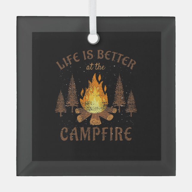Camping - Life Is Better By The Campfire Glass Tree Decoration (Front)