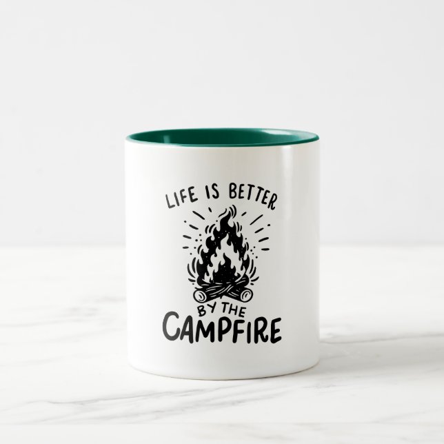 Camping - Life is better by the campfire Two-Tone Coffee Mug (Center)