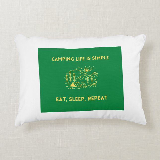 Camping Life is Simple, Eat, Sleep, Repeat Decorative Cushion (Front)