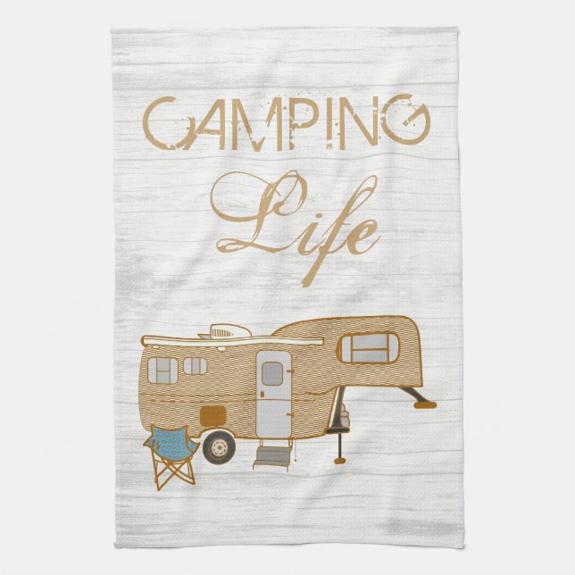 Camping Life Saying 5th Wheel RV Camper Tea Towel (Vertical)