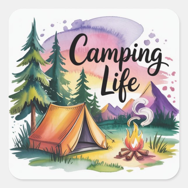 Camping Life Square Sticker (Front)