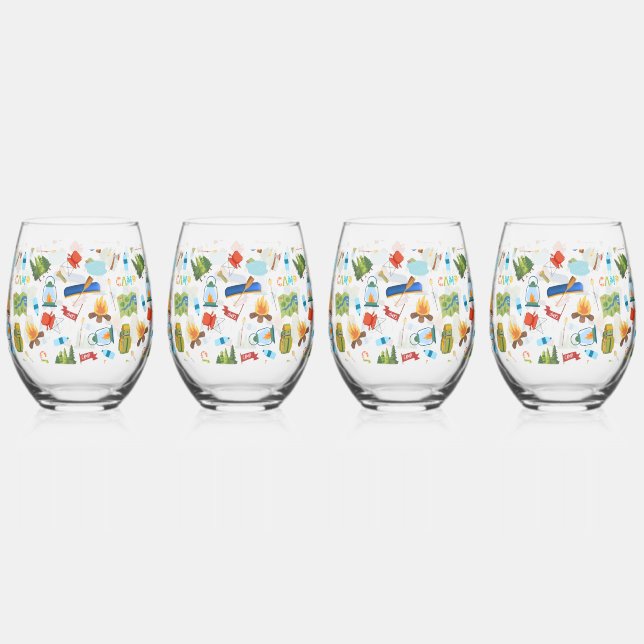 Camping Life Stemless Wine Glass (Front)