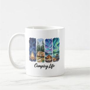 Camping Life Watercolor Adventure with Tent trees Coffee Mug