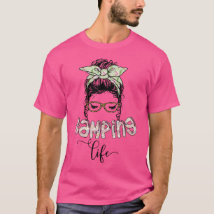 Camping Life Woman Bandanna Leopard Print Glasses T-Shirt