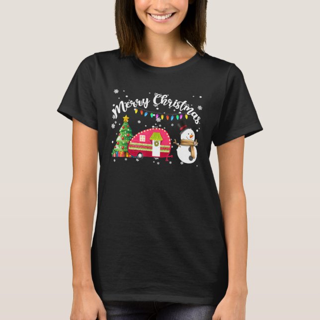 Camping Merry Christmas Funny Camper Xmas Tree Sno T-Shirt (Front)
