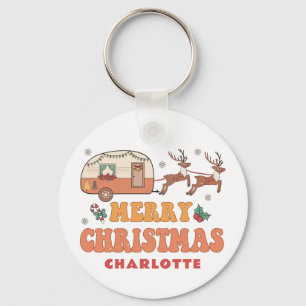 Camping Merry Christmas Reindeer Personalised Name Key Ring