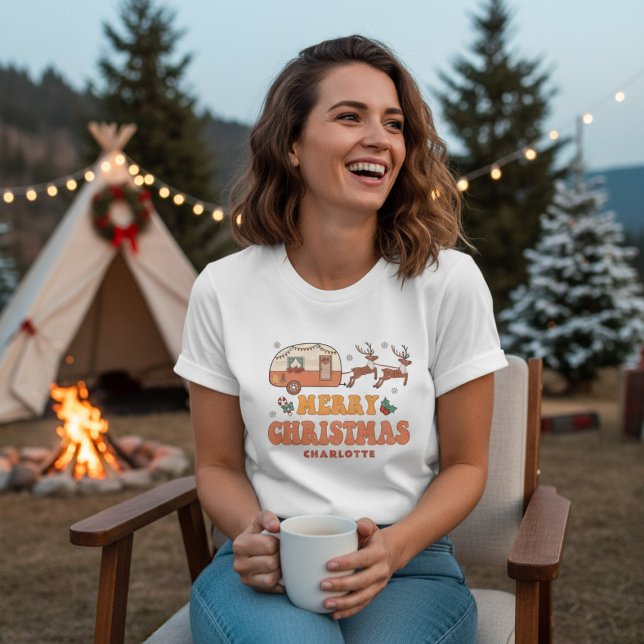 Camping Merry Christmas Reindeer Personalised Name Tri-Blend Shirt (Creator Uploaded)
