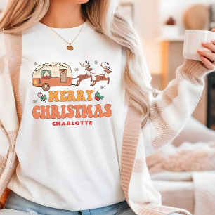 Camping Merry Christmas Reindeer Personalised Name Tri-Blend Shirt