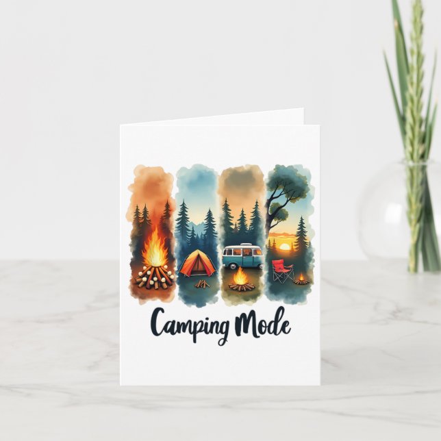 Camping Mode Campfire Tent Van Sunset Serenity  Card (Front)