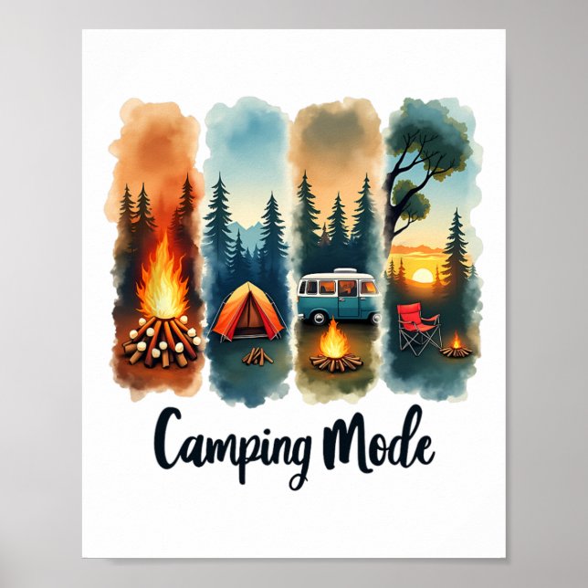 Camping Mode Campfire Tent Van Sunset Serenity  Poster (Front)