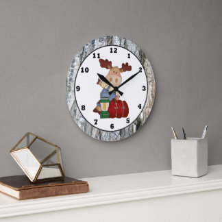 Camping Moose cartoon wall clock