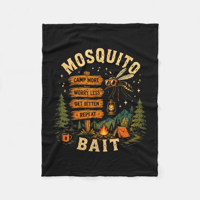 Camping mosquito bait campfire for retro squad fleece blanket (Front)