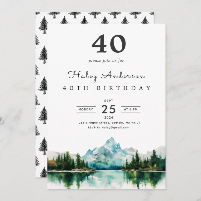 Camping Mountain 40th Birthday Party Invitation (Front/Back)