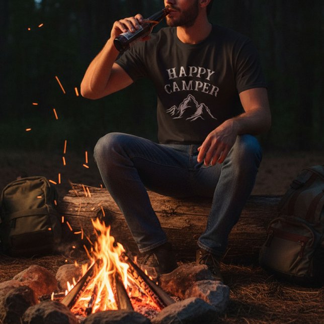 Camping Mountain Adventure Happy Camper Black T-Shirt (Creator Uploaded)
