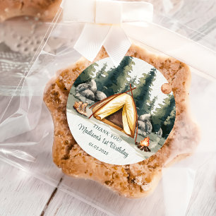 Camping Mountain Rustic Birthday Party Classic Round Sticker