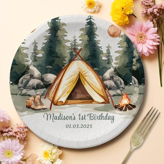 Camping Mountain Rustic Birthday Party  Paper Plate (Creator Uploaded)