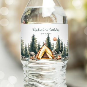 Camping Mountain Rustic Birthday Party Water Bottle Label