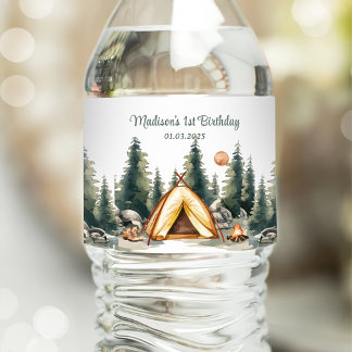 Camping Mountain Rustic Birthday Party Water Bottle Label