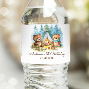 Camping Mountain Rustic Birthday Party Water Bottle Label