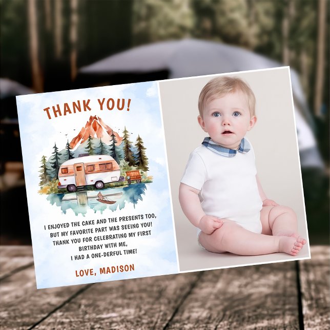 Camping Mountain Rustic Birthday Thank You Card  (Creator Uploaded)
