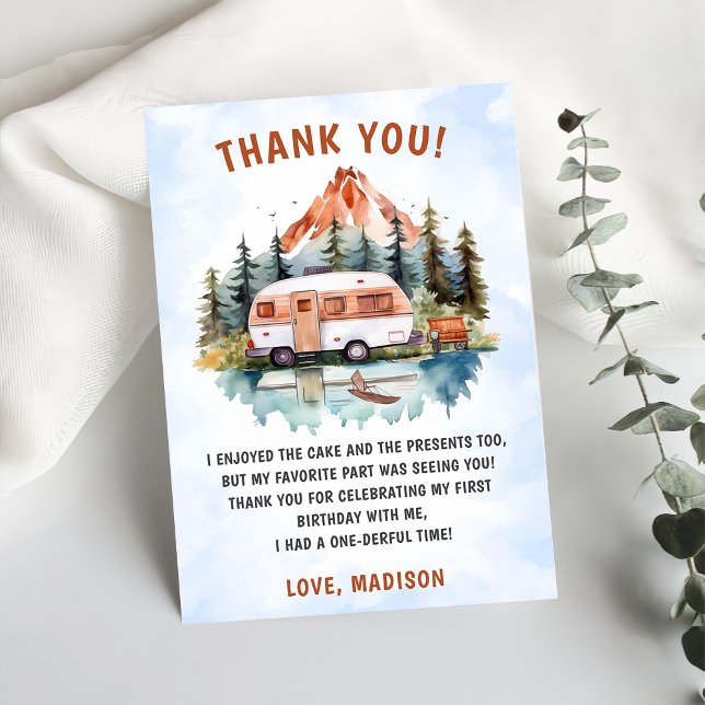 Camping Mountain Rustic Birthday Thank You Card  (Creator Uploaded)
