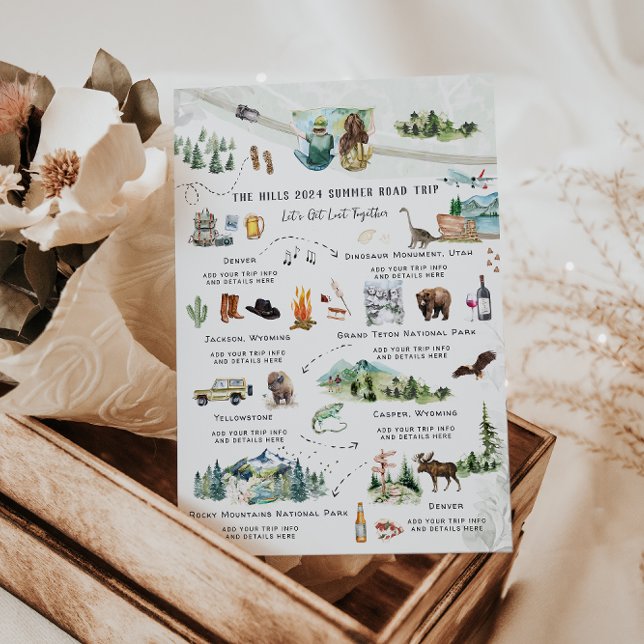 Camping Mountains Summer Road Trip Itinerary Invitation (Creator Uploaded)