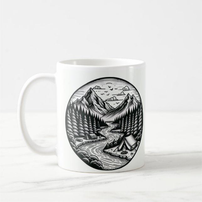 Camping Mug, Enamel Mug For Campers, Mountain  Mug (Left)