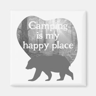 Camping my happy place black n white customisable magnet