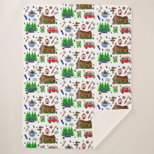 Camping or Midwest Themed  Happy Camper  Sherpa Blanket