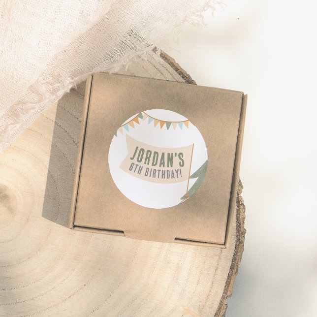 Camping Outdoor Adventure Boy Birthday Party Classic Round Sticker (Creator Uploaded)