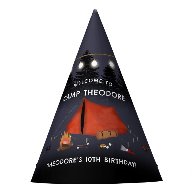 Camping Outdoor Adventure Campfire Birthday Party Hat (Front)