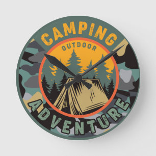 Camping Outdoor Adventure Round Clock