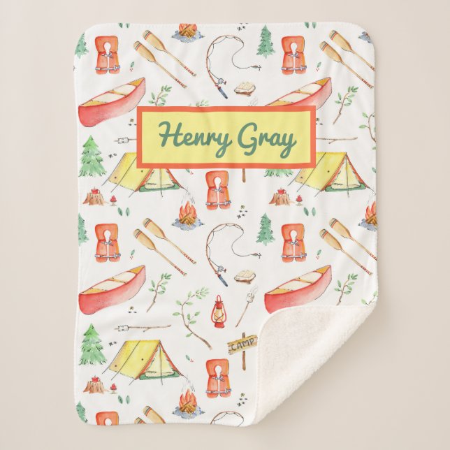 Camping Outdoor Adventure Watercolor  Sherpa Blanket (Front)