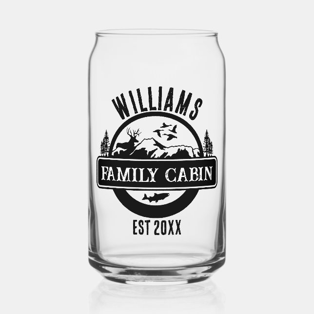 Camping Outdoors Personalised Family Cabin Name  Can Glass (Front)