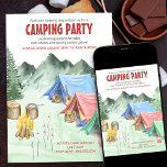 Camping Party Sleepover Adventure Birthday Invitation<br><div class="desc">Camping Party Invitation - easy to customise for any outdoor birthday such as camp out,  hiking adventure,  scout sleepover,  bonfire and smores,   nature trail etc. The watercolor design has a mountain forest camping scene with tents,  campfire,  smores and campers accessories including hiking gear,  guitar,  flashlight and lantern.</div>