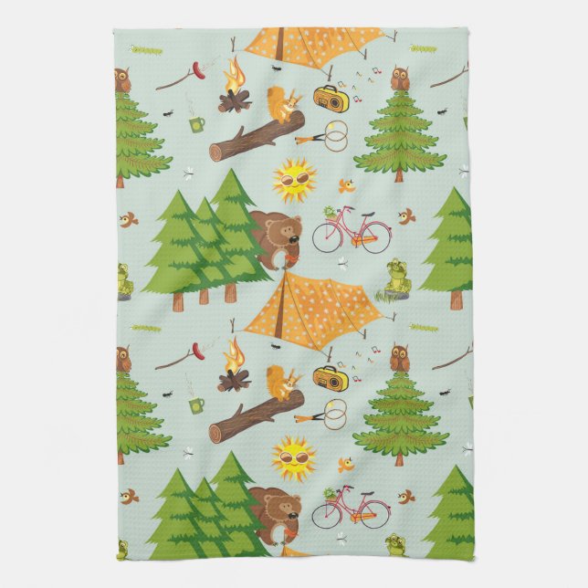 Camping Pattern Tea Towel (Vertical)