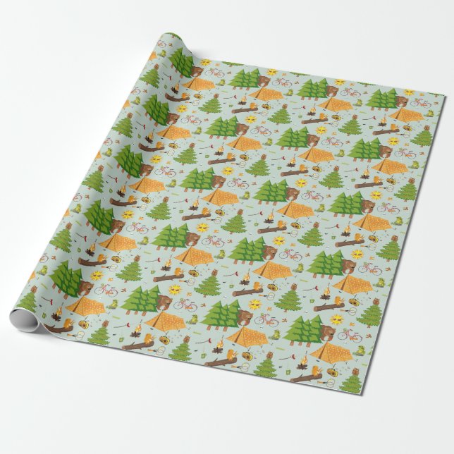 Camping Pattern Wrapping Paper (Unrolled)