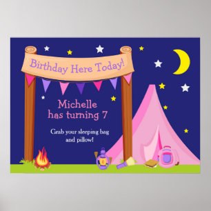 Camping Pink & Purple Birthday Poster