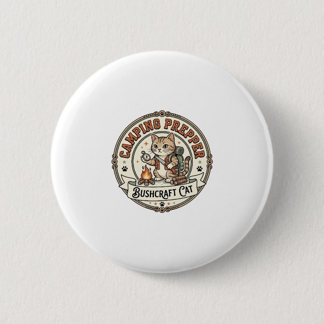Camping Prepper Bushcraft Cat Camping Prepper Bush 6 Cm Round Badge (Front)