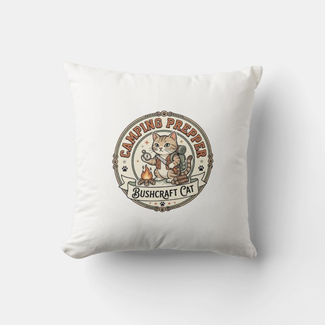 Camping Prepper Bushcraft Cat Camping Prepper Bush Cushion (Front)
