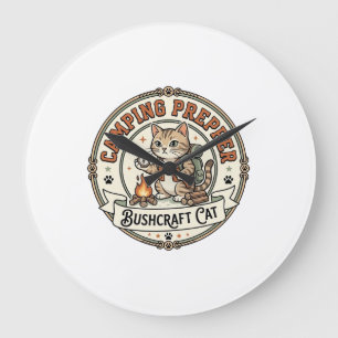 Camping Prepper Bushcraft Cat Camping Prepper Bush Large Clock